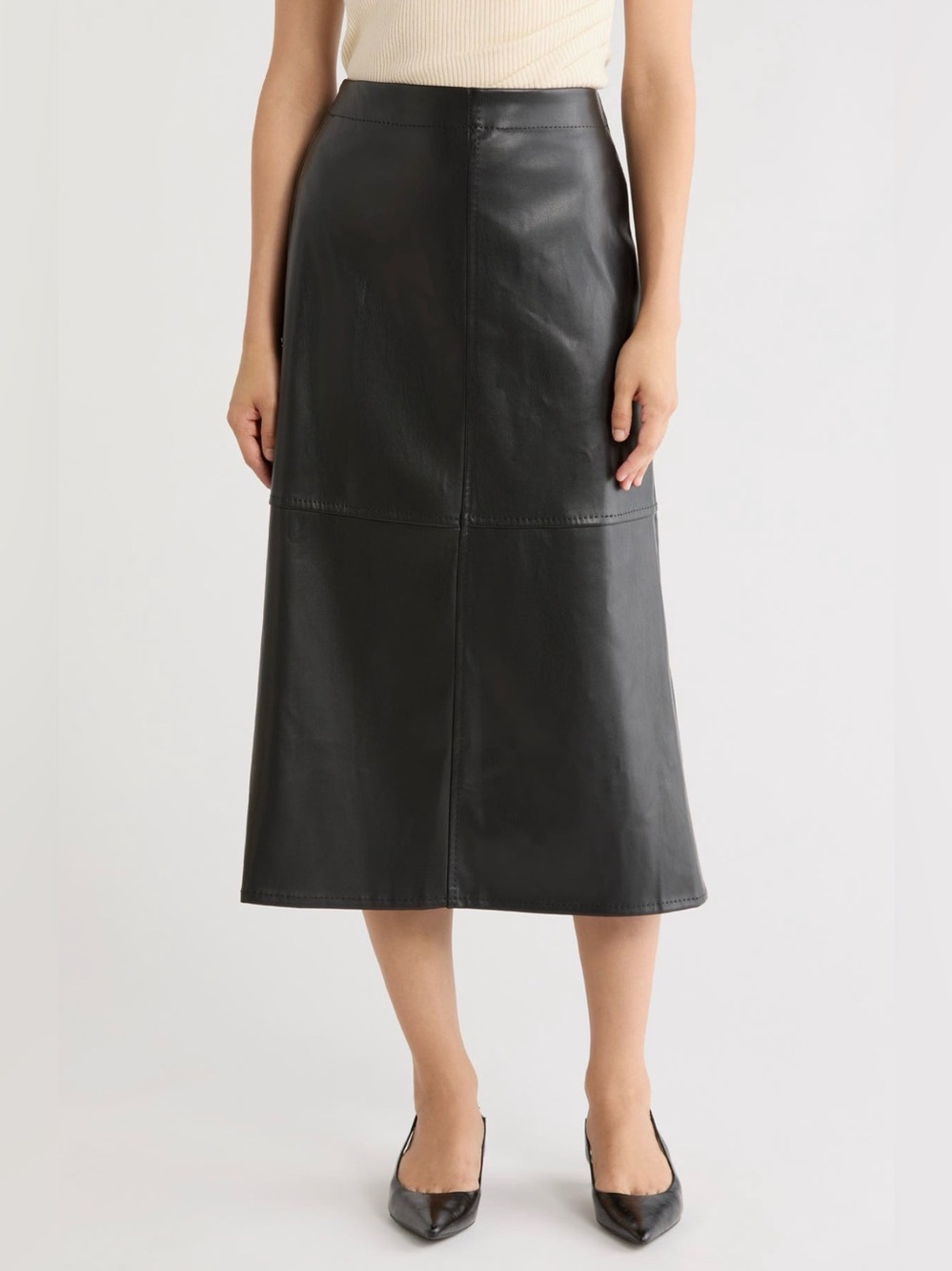 MAX STUDIO Faux Leather A-Line Skirt | Size Large